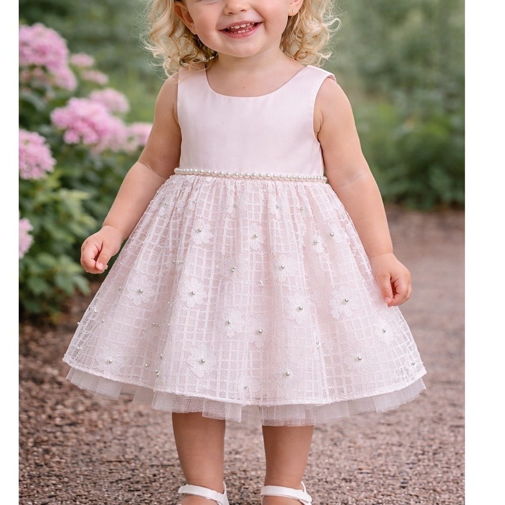 NEW American Princess 24M Baby Blush Pink Pearl Lace Special Occasion‎ Dress